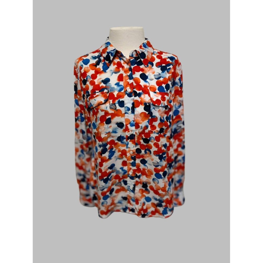 Investments Red & Blue Polka Dot Button Up Blouse - size M